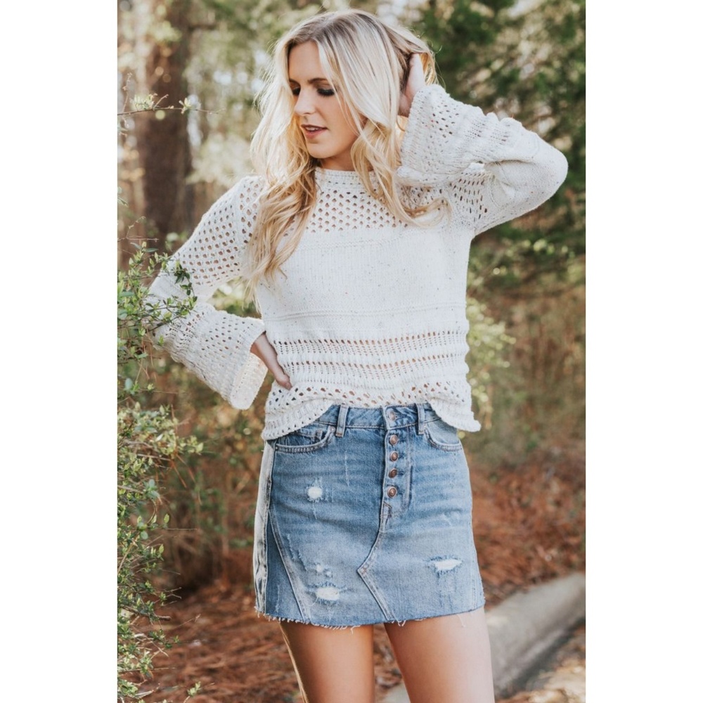 NWT Free People Denim A Line Distressed Mini Skirt